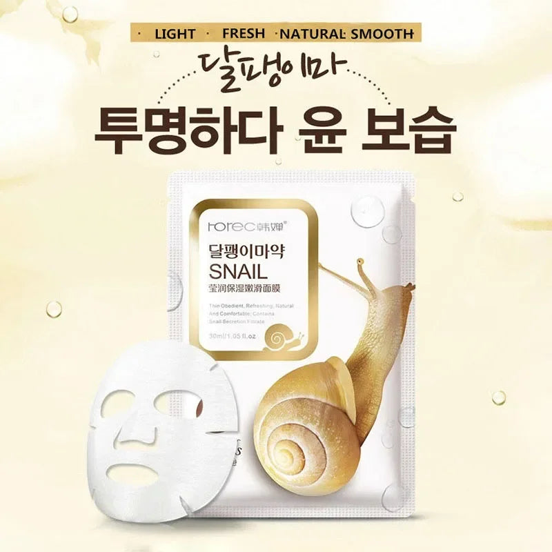10pcs Snail Moisturizing Face Mask Replenishment Oil Control Tender Face Sheet Masks Facial Mask Skin Care Korean Cosmetics (SHIPPED SEPARATELY)
